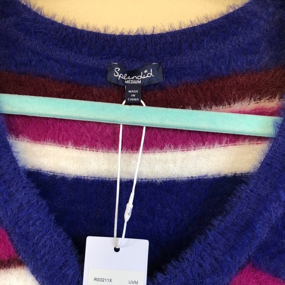 Splendid Striped Fuzzy V-neck Dolman Sleeve Sweater - Picture 5 of 10